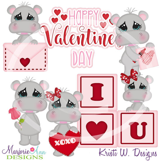 Sweet Valentine Hippos SVG Cutting Files Includes Clipart - Click Image to Close